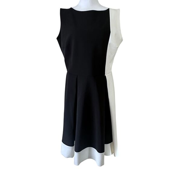 Chiara Boni A Line Cocktail Dress Size 50 US Size 12 Black White Pleated Skirt - Picture 4 of 7